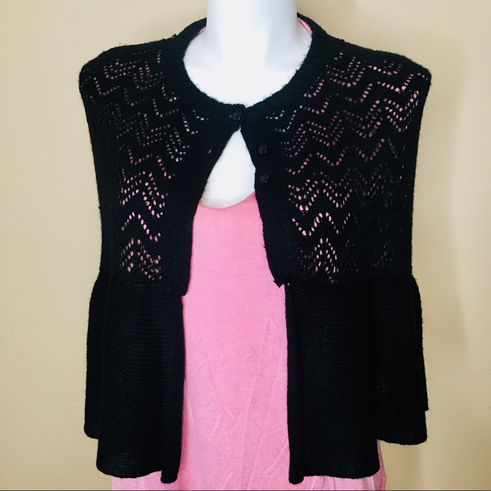 Womens Black Lace Retro Knit Shrug Capelet